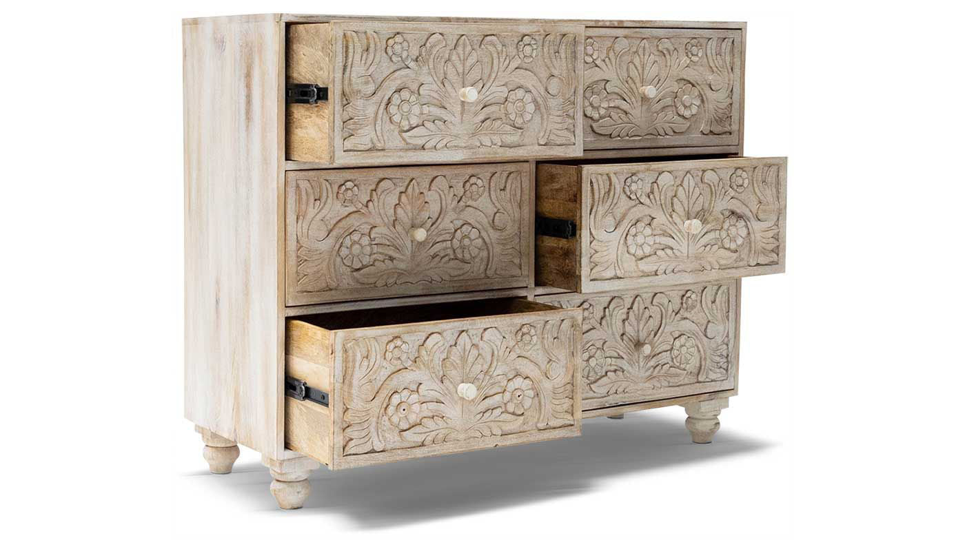 Serena Carved Chest with 6 Drawers