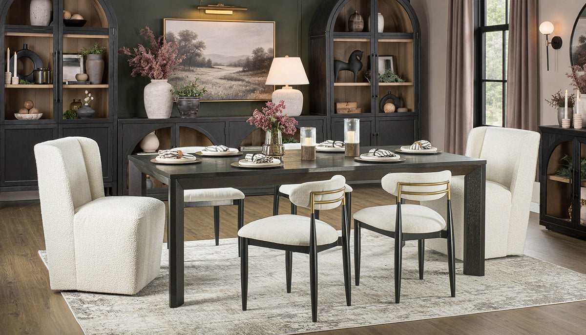 Arles Black Dining Height Table & Mila Cream & Jagger Side Chairs