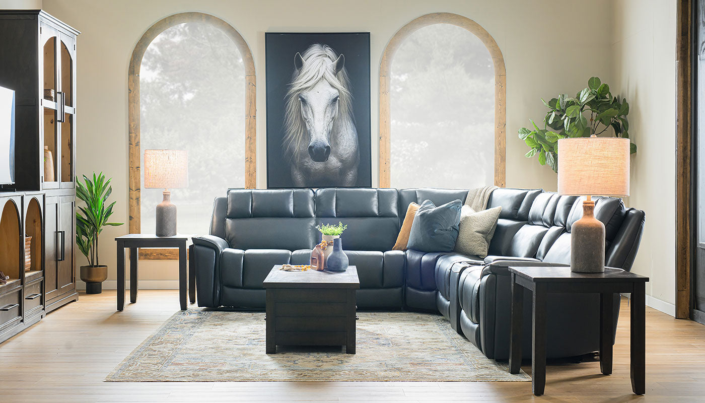 Encore Blue 6-Piece Sectional with 2 Armless Chairs