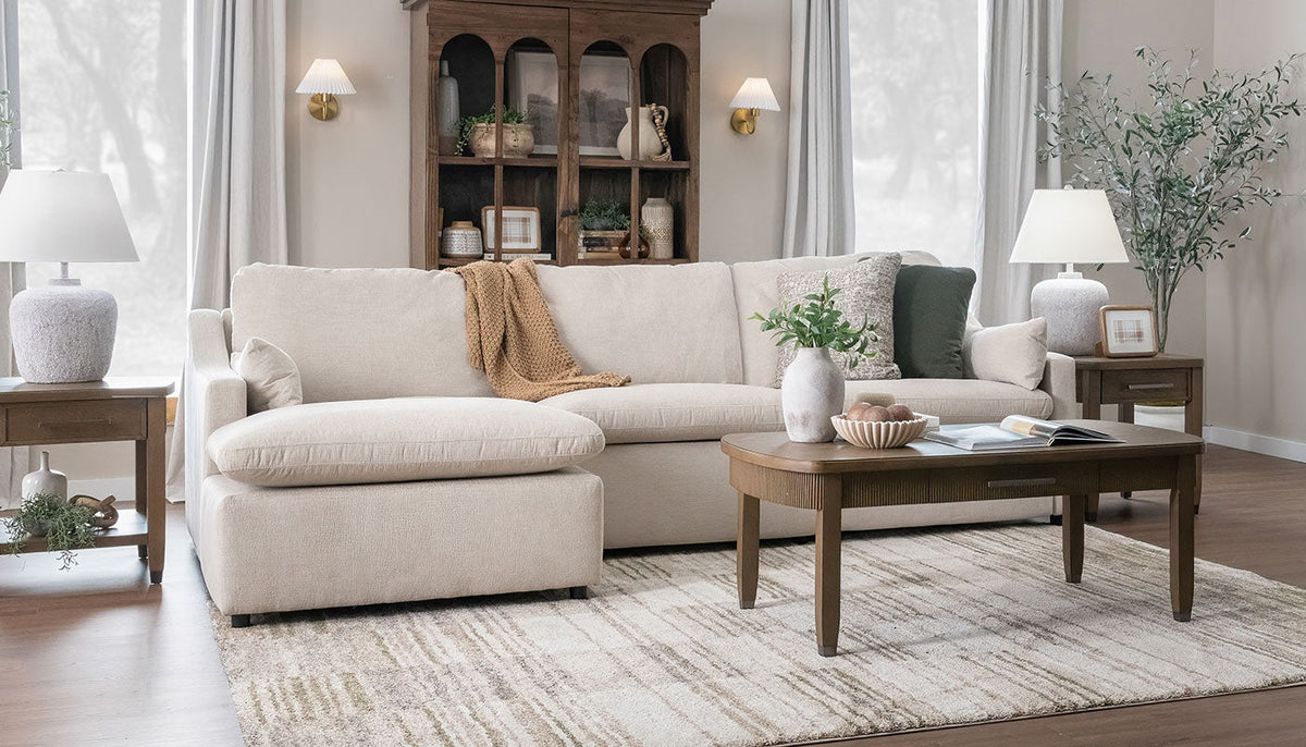 Jacqueline Aloro Ecru Reclining Sofa with Chaise