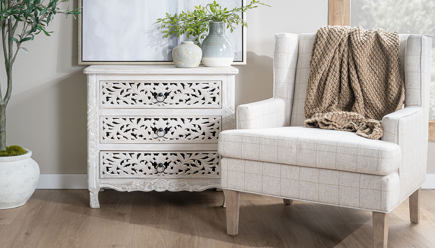 Myia 3-Drawer Chest with Carving