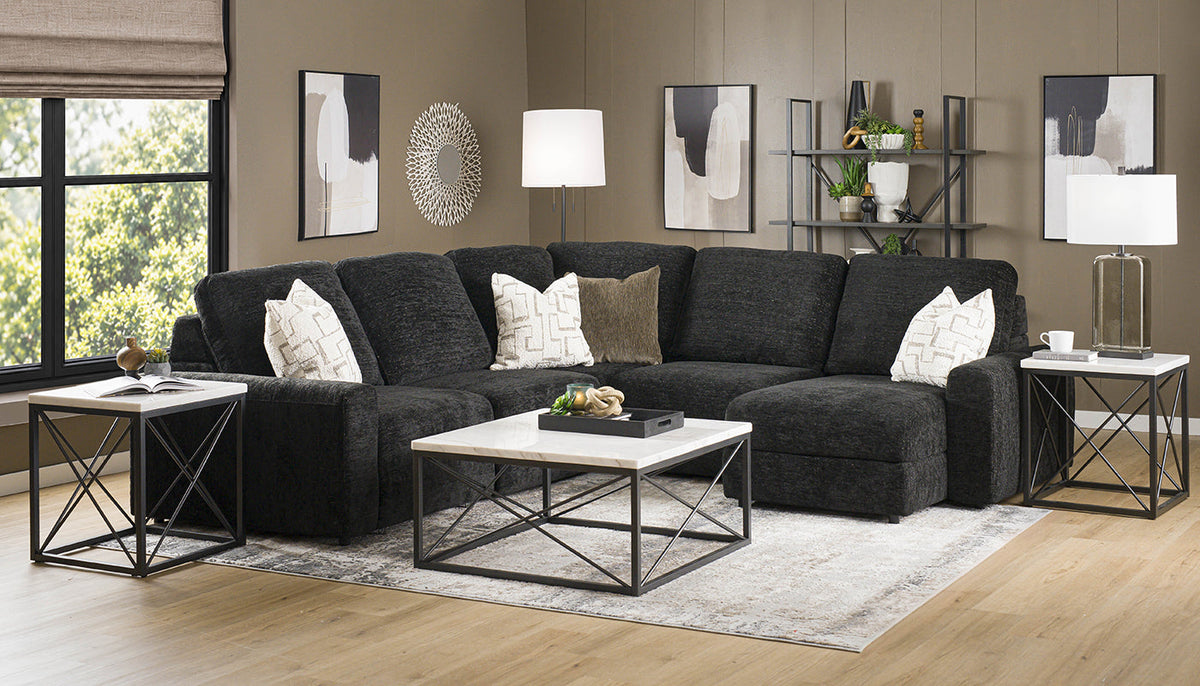Alchemy II Black Sliding Sectional with Storage Chaise