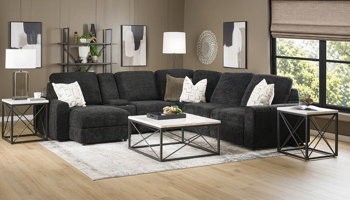 Alchemy II Black Sliding Sectional with Storage Chaise