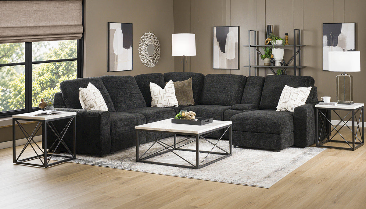 Alchemy II Black Sliding Sectional with Storage Chaise