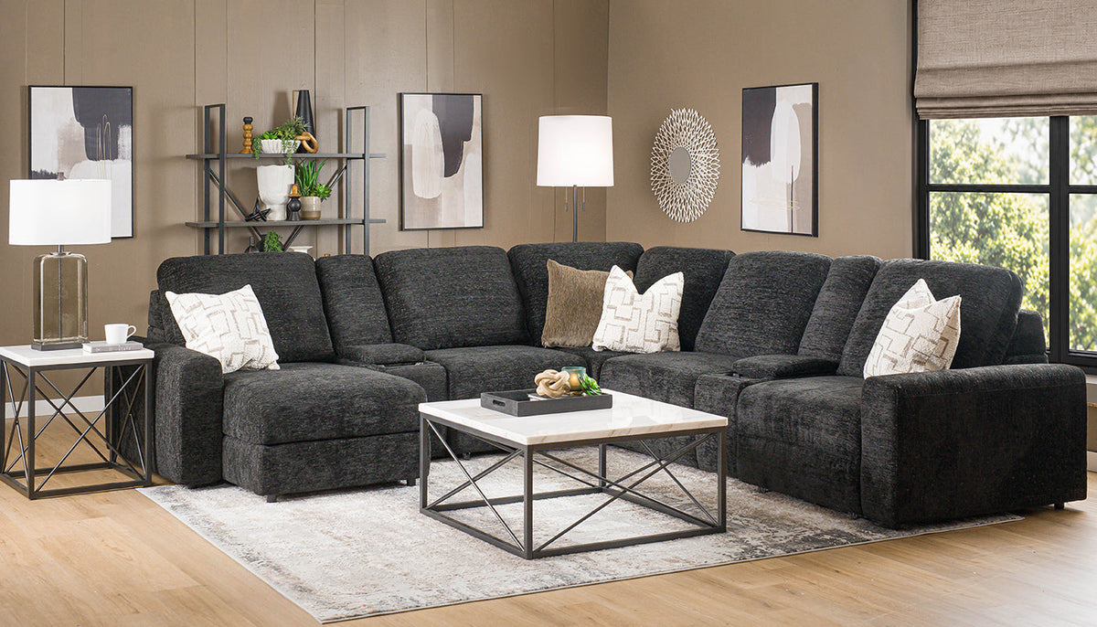 Alchemy II Black Sliding Sectional with Storage Chaise