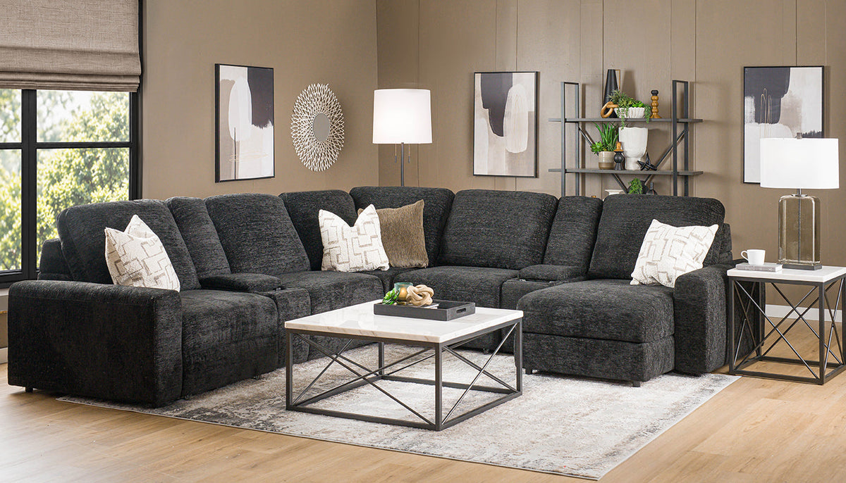 Alchemy II Black Sliding Sectional with Storage Chaise
