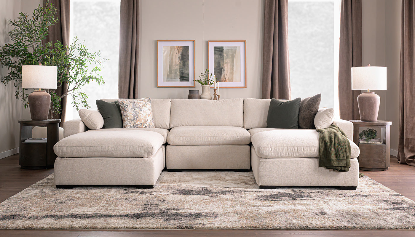 City Limits II Jackson Ecru Fabric Dual Chaise Sectional