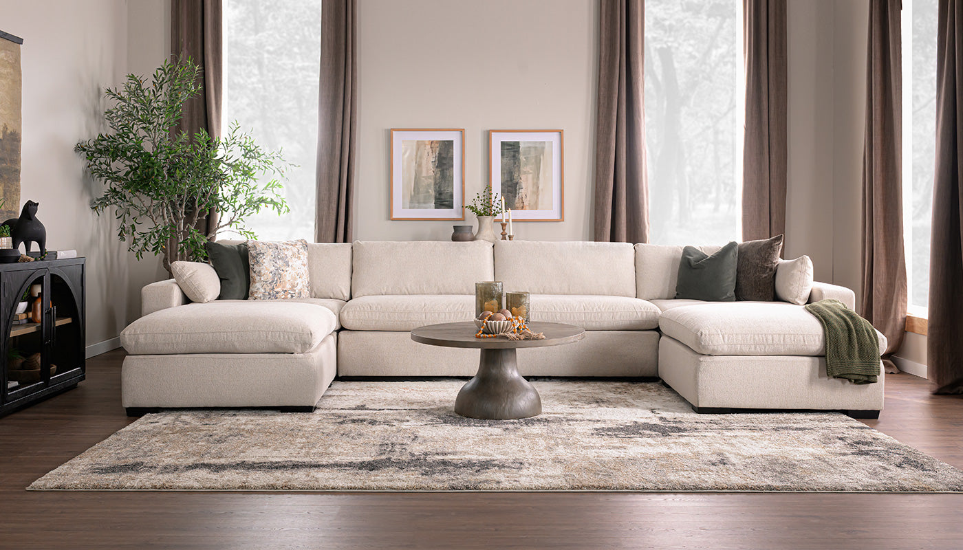 City Limits II Jackson Ecru Fabric Dual Chaise Sectional