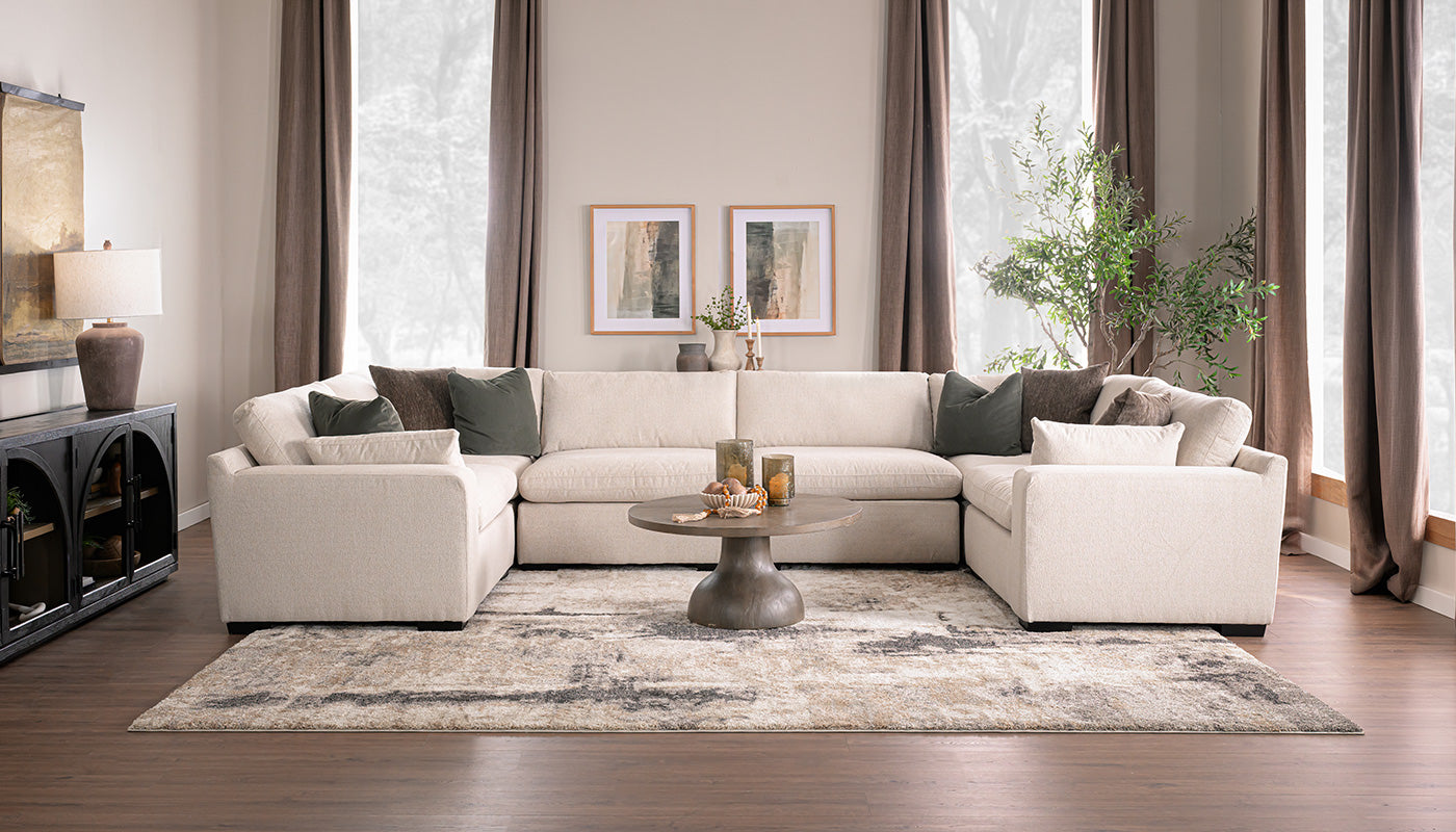 City Limits II Jackson Ecru Fabric U Shape Sectional