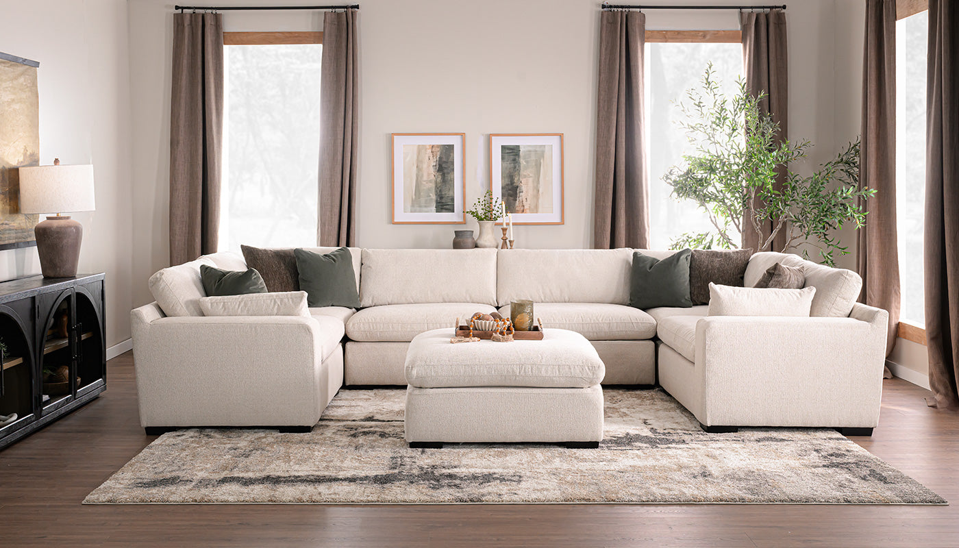 City Limits II Jackson Ecru Fabric U Shape Sectional