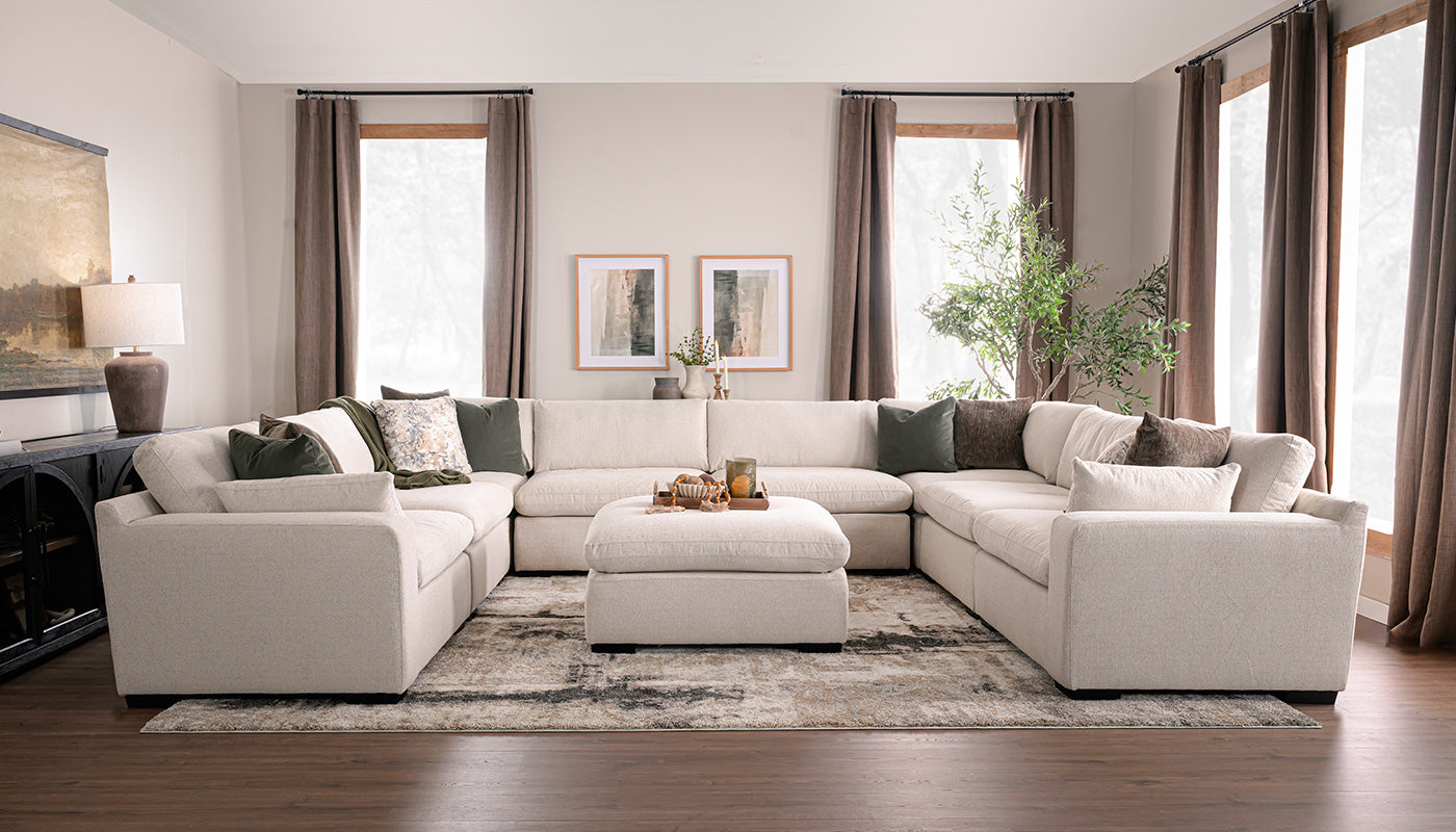 City Limits II Jackson Ecru Fabric U Shape Sectional