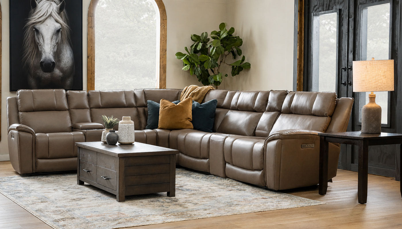 Encore Brown 7-Piece Sectional with 2 Armless Chair & 2 Consoles