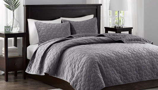 Harper Grey Faux Velvet Comforter Set