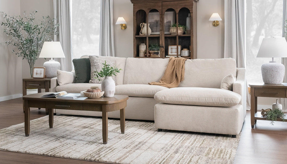 Jacqueline Aloro Ecru Reclining Sofa with Chaise
