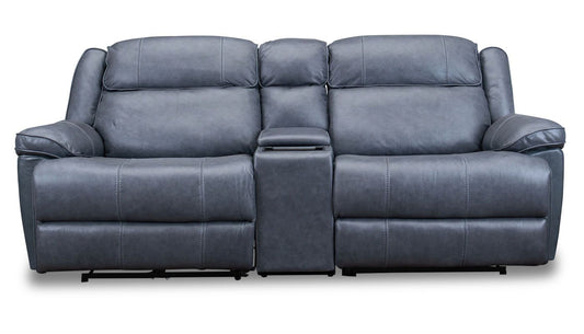 Easthill Navy Leather Reclining Loveseat