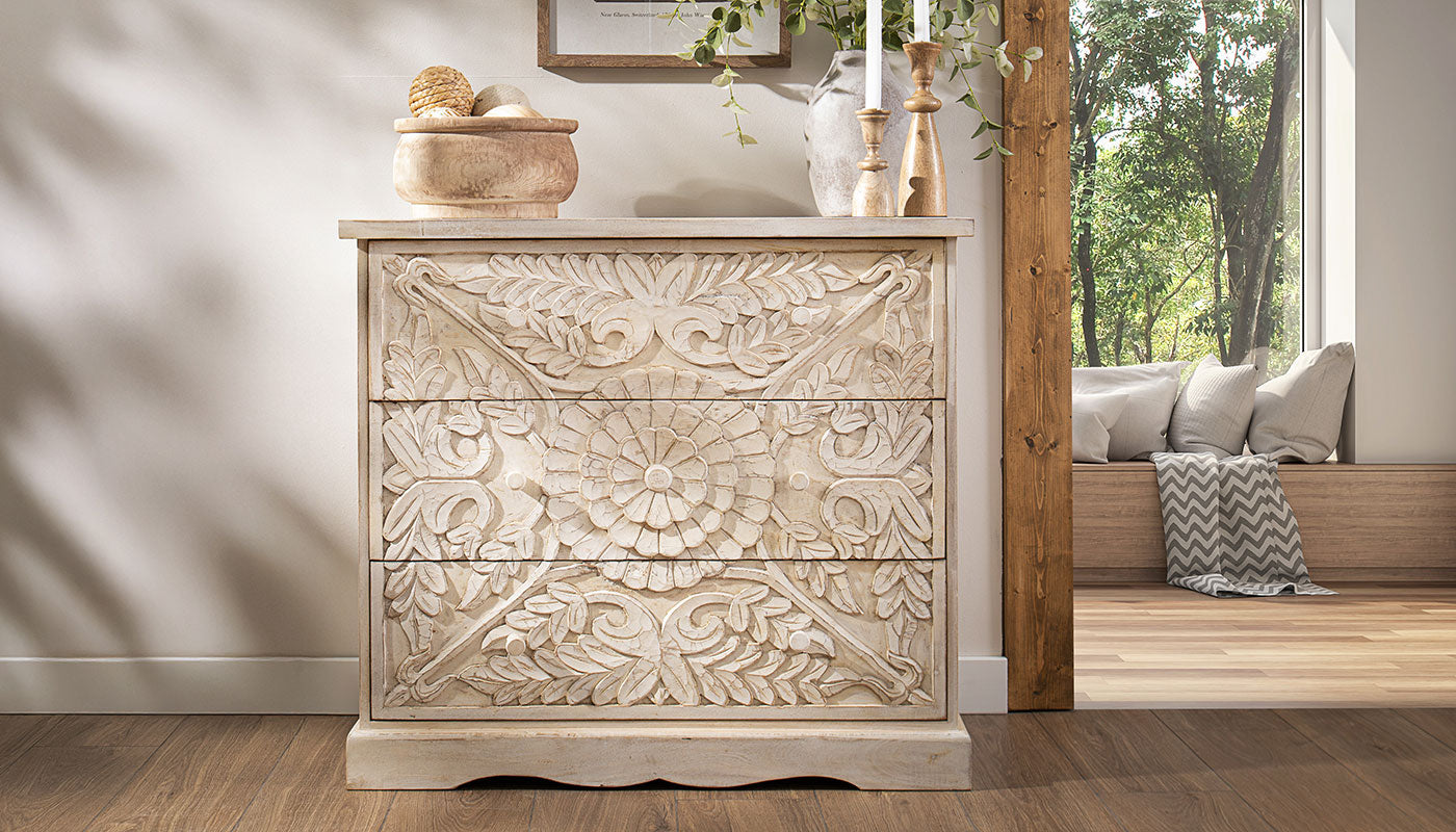 Mariah 3-Drawer Carved Chest